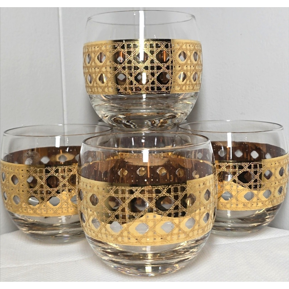 Vintage Culver Canella 22K Gold Rocks Glasses Set of 5 MCM Old Fashioned Barware